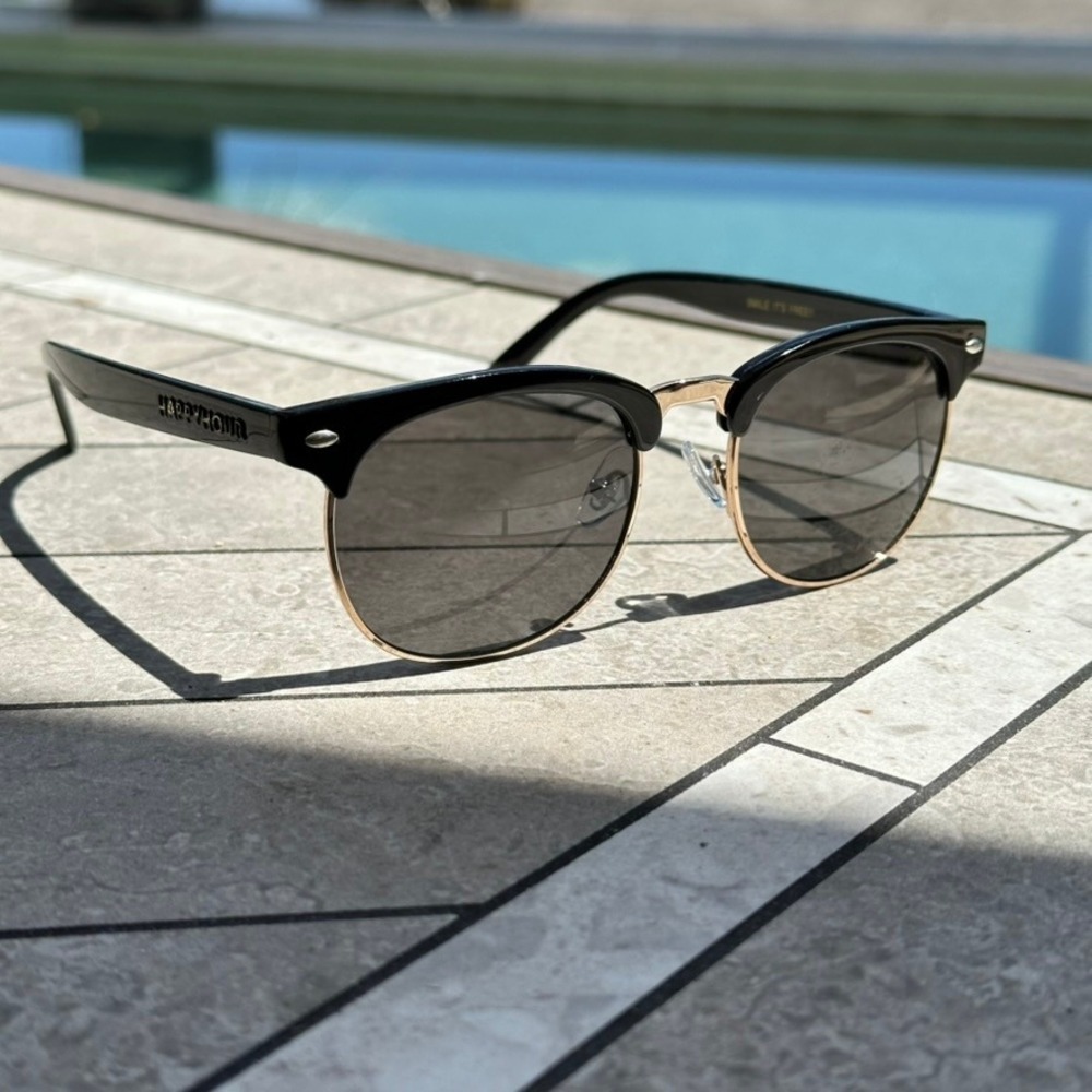 Happy Hour G2 Sunglasses Black Gold Clubmaster Style Dark Smoke Lens Eyewear